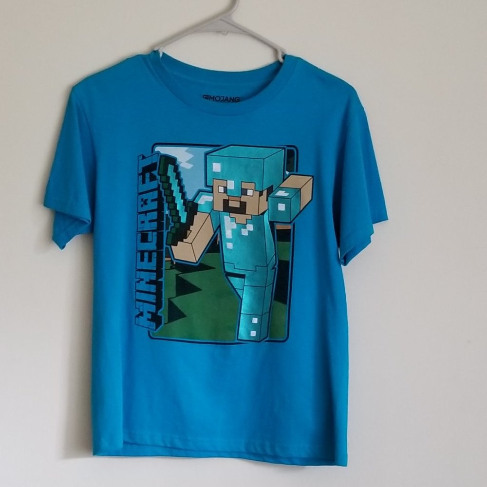 Minecraft Shirt Boys' Diamond Steve Foil Short Sleeve Character T-Shirt (Medium)